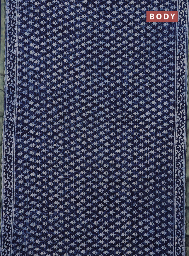 Jaipur cotton saree indigo blue with allover prints and printed border