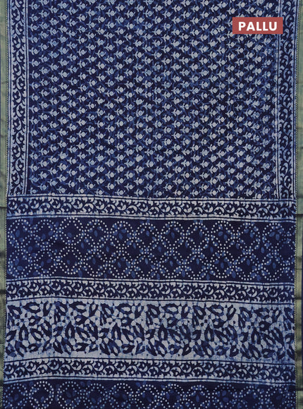 Jaipur cotton saree indigo blue with allover prints and printed border
