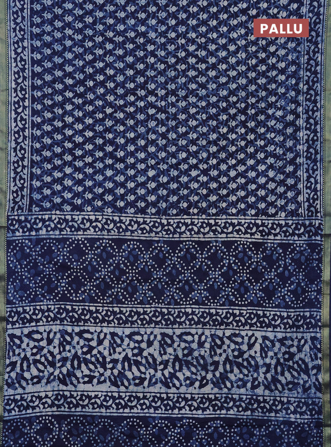 Jaipur cotton saree indigo blue with allover prints and printed border