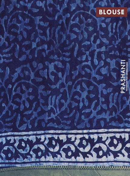 Jaipur cotton saree indigo blue with allover prints and printed border