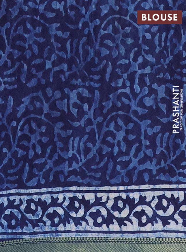 Jaipur cotton saree indigo blue with allover prints and printed border