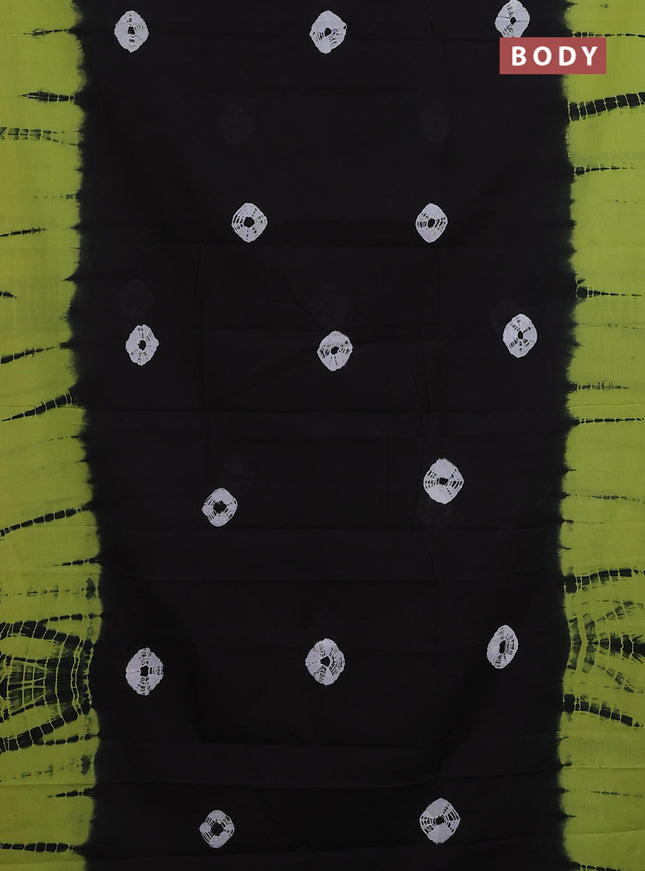 Jaipur cotton saree black and green with allover tie & dye prints in borderless style