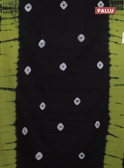 Jaipur cotton saree black and green with allover tie & dye prints in borderless style
