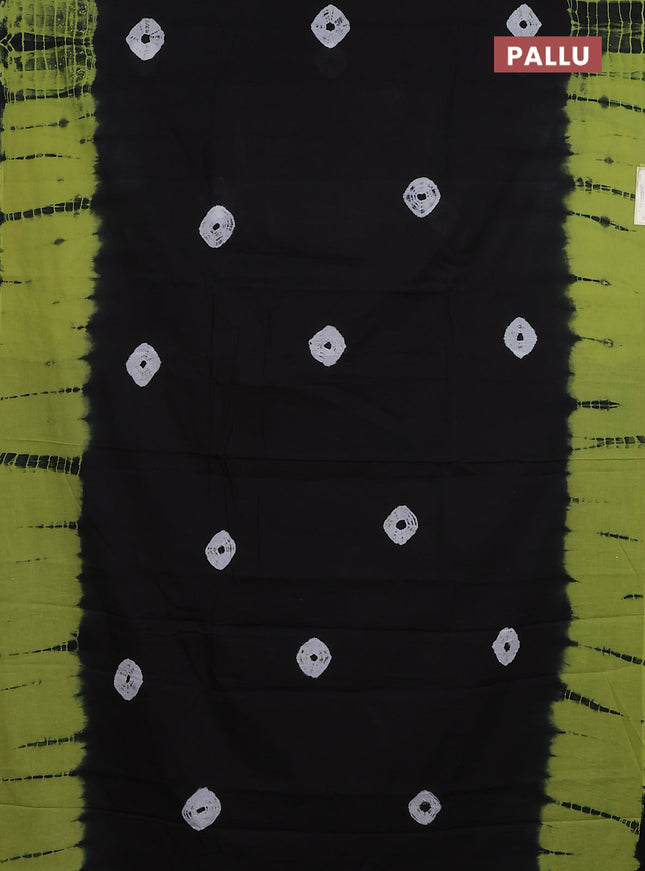 Jaipur cotton saree black and green with allover tie & dye prints in borderless style