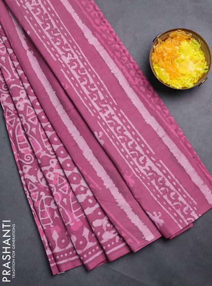 Jaipur cotton saree mauve pink with allover prints and printed border
