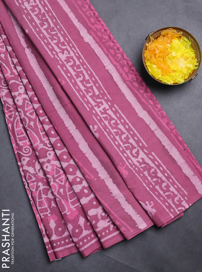 Jaipur cotton saree mauve pink with allover prints and printed border