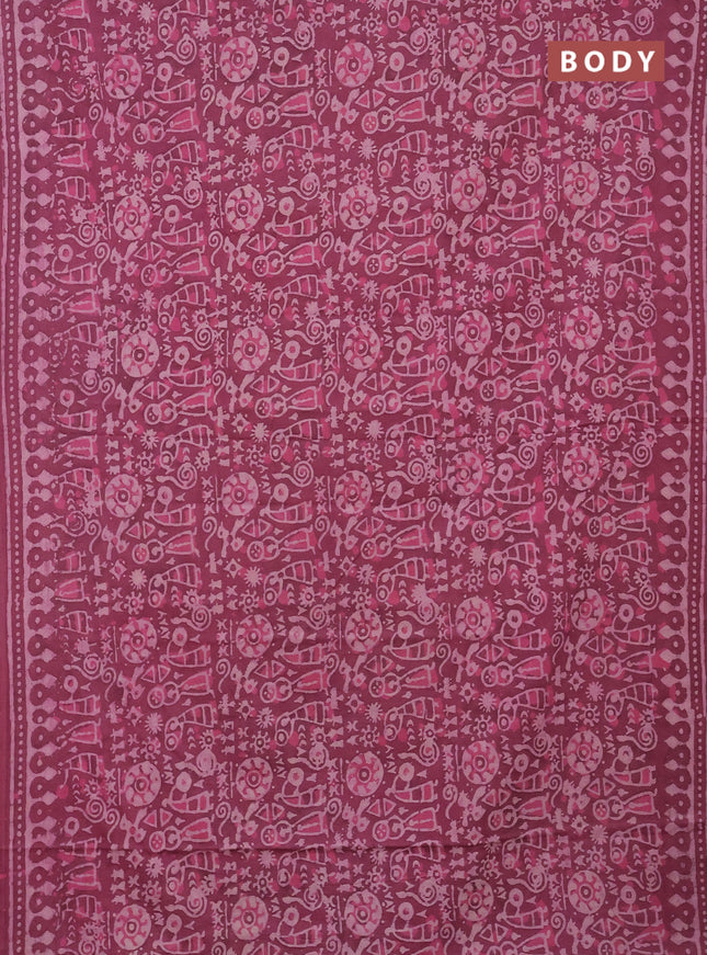 Jaipur cotton saree mauve pink with allover prints and printed border