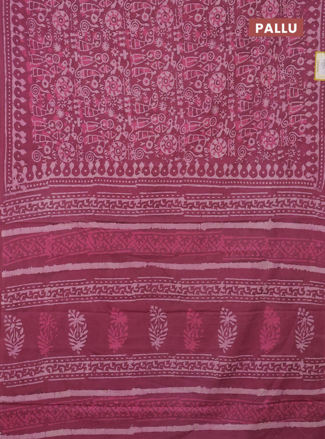 Jaipur cotton saree mauve pink with allover prints and printed border