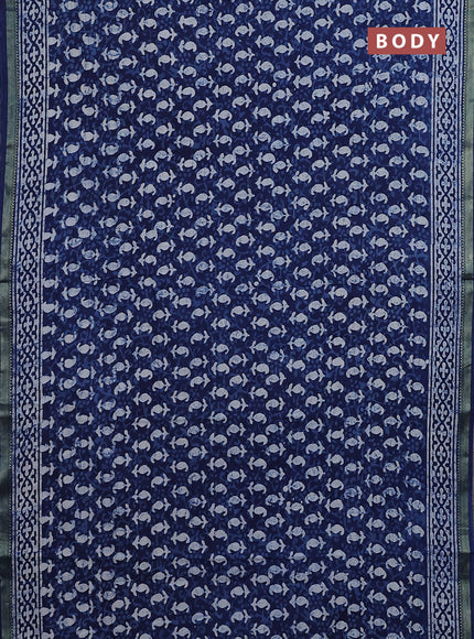 Jaipur cotton saree blue and off white with allover dabu prints and printed border