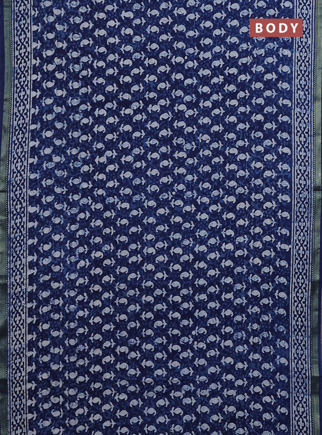 Jaipur cotton saree blue and off white with allover dabu prints and printed border