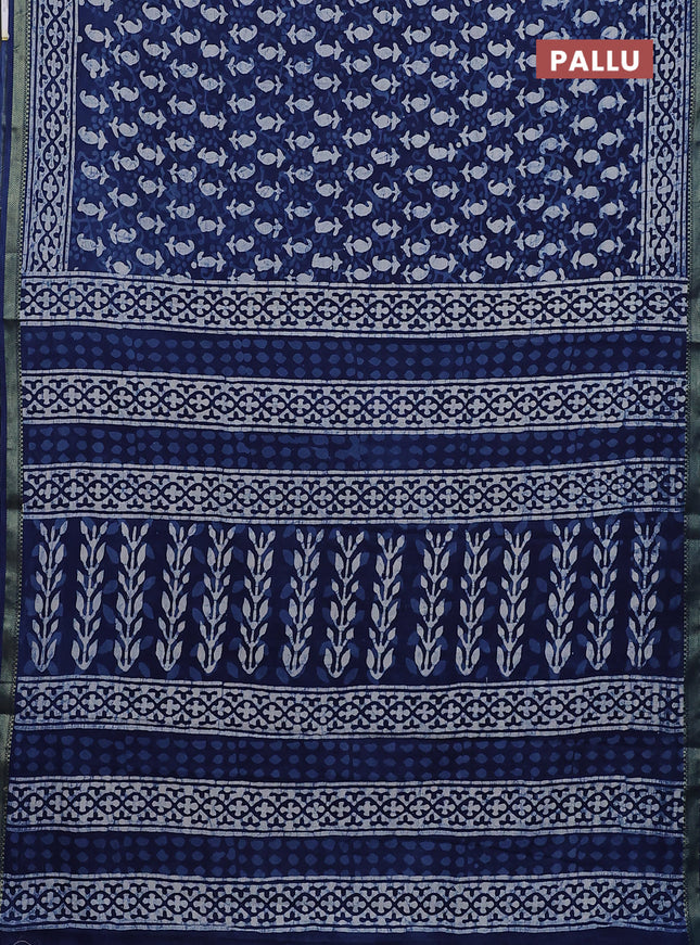 Jaipur cotton saree blue and off white with allover dabu prints and printed border