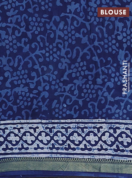 Jaipur cotton saree blue and off white with allover dabu prints and printed border