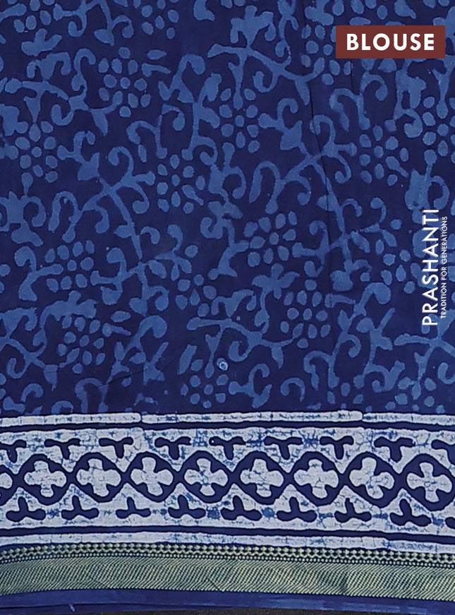 Jaipur cotton saree blue and off white with allover dabu prints and printed border