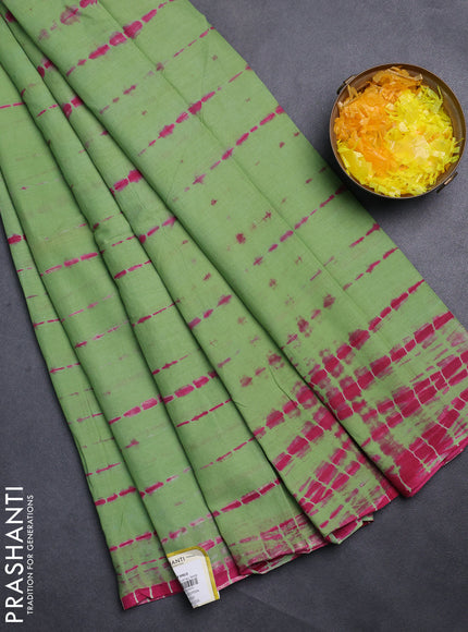 Jaipur cotton saree green and pink with allover tie & dye prints in borderless style