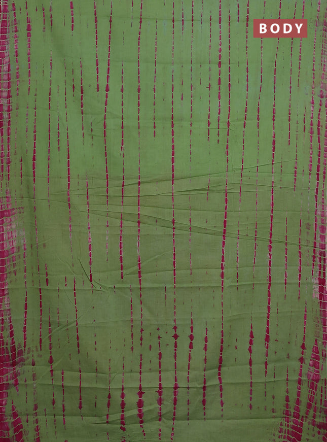 Jaipur cotton saree green and pink with allover tie & dye prints in borderless style