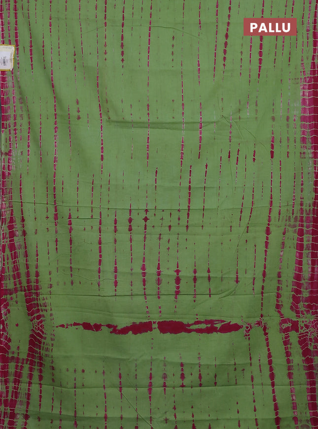 Jaipur cotton saree green and pink with allover tie & dye prints in borderless style