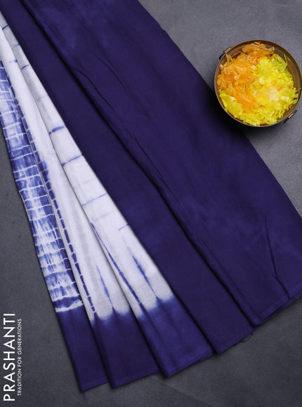 Jaipur cotton saree off white and dark blue with allover tie & dye prints and printed border