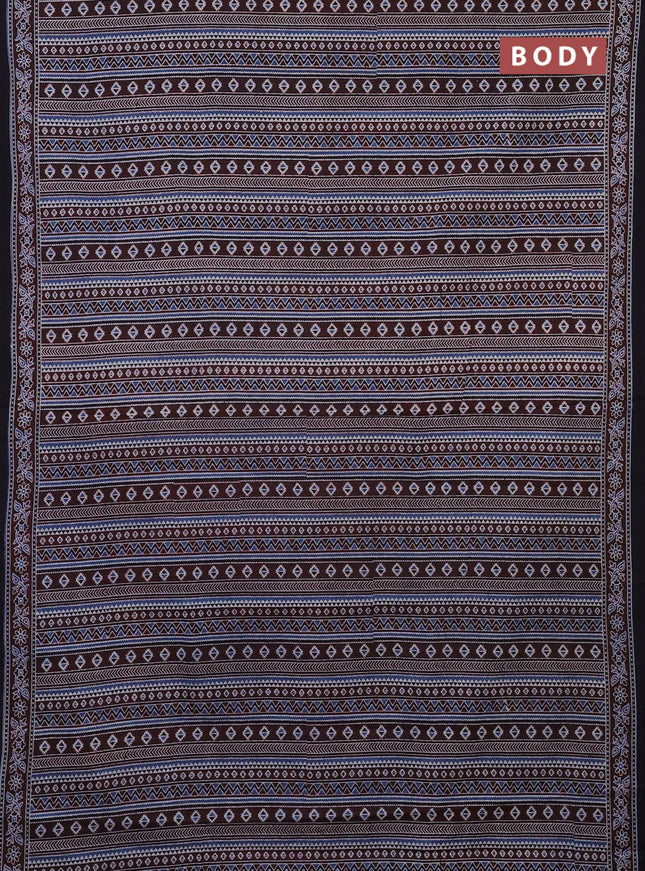 Jaipur cotton saree marron and dark navy blue with allover ajrakh prints and printed border
