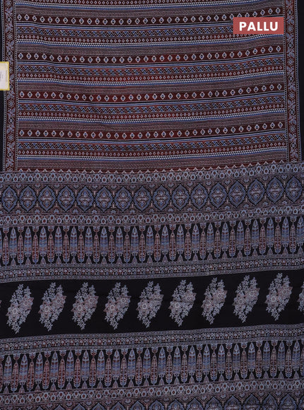 Jaipur cotton saree marron and dark navy blue with allover ajrakh prints and printed border