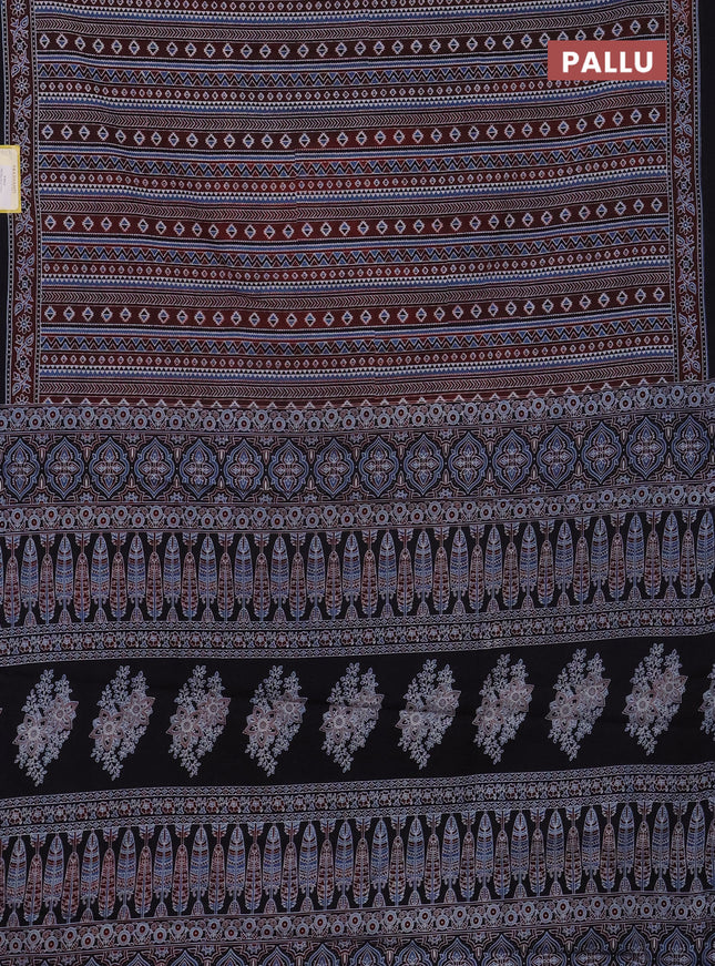 Jaipur cotton saree marron and dark navy blue with allover ajrakh prints and printed border