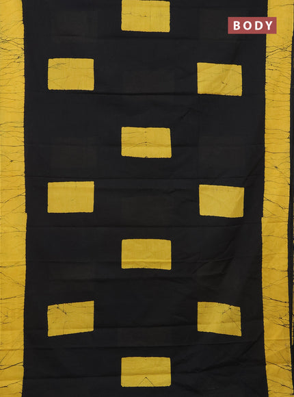 Jaipur cotton saree black and mustard yellow with batik prints and printed border