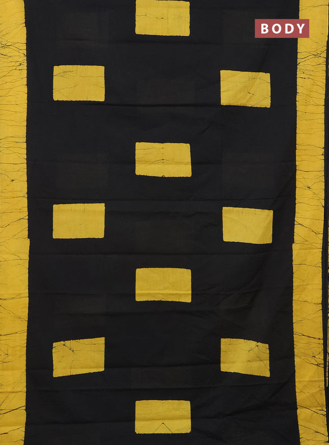 Jaipur cotton saree black and mustard yellow with batik prints and printed border