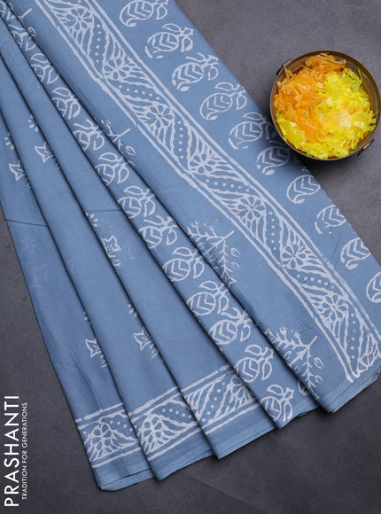 Jaipur cotton saree grey and off white with butta prints and printed border