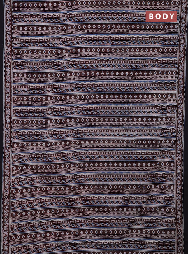 Jaipur cotton saree marron and dark navy blue with allover ajrakh prints and printed border