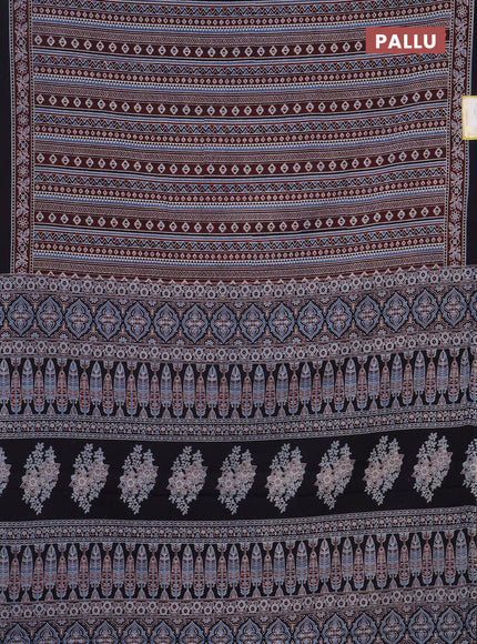 Jaipur cotton saree marron and dark navy blue with allover ajrakh prints and printed border