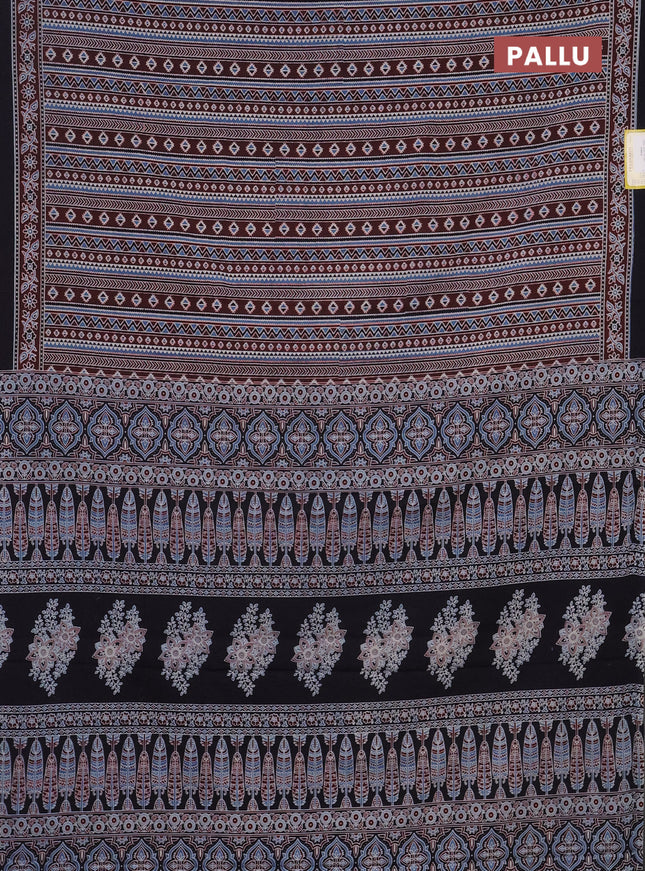 Jaipur cotton saree marron and dark navy blue with allover ajrakh prints and printed border