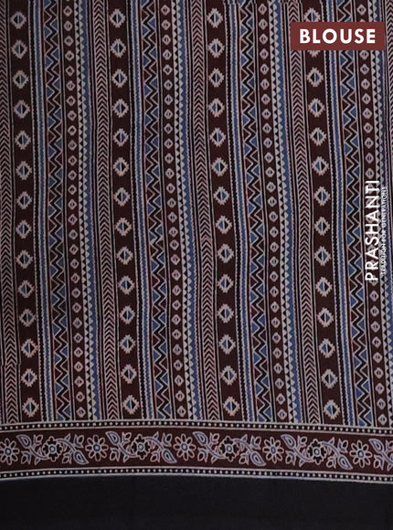 Jaipur cotton saree marron and dark navy blue with allover ajrakh prints and printed border