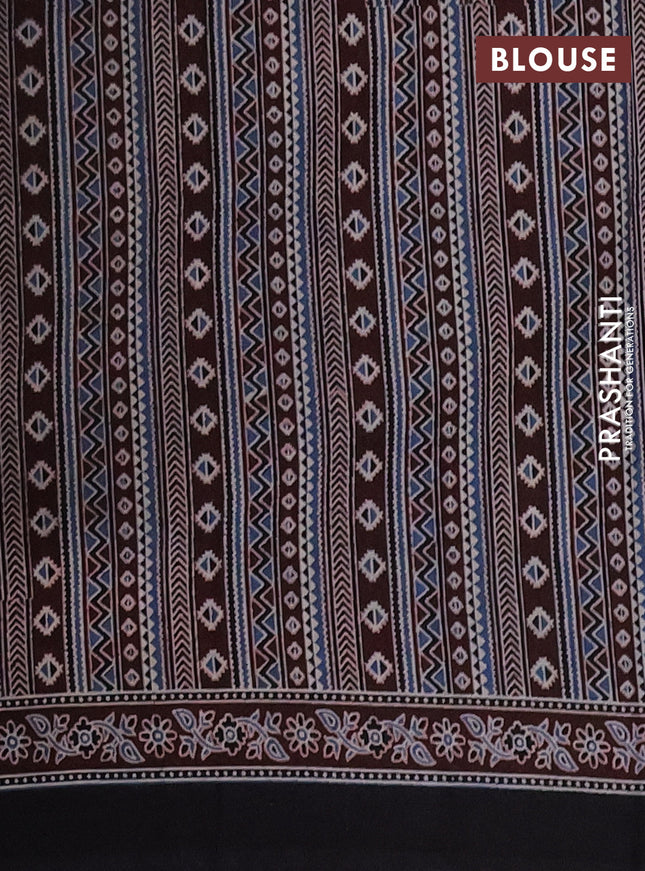 Jaipur cotton saree marron and dark navy blue with allover ajrakh prints and printed border