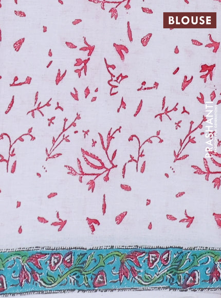 Jaipur cotton saree off white and teal blue with butta prints and printed border
