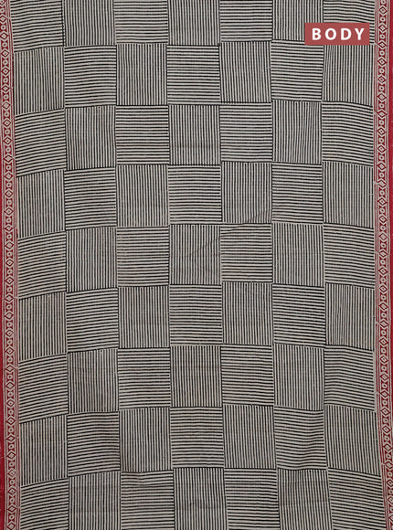 Jaipur cotton saree beige black and maroon with allover stripe pattern and printed border