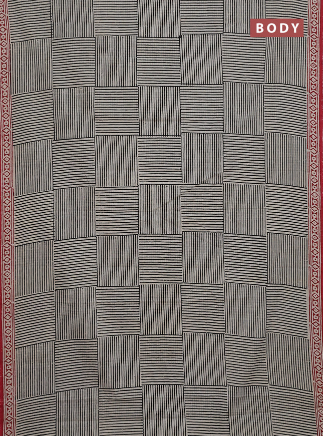 Jaipur cotton saree beige black and maroon with allover stripe pattern and printed border