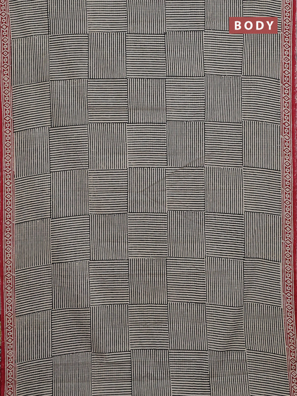 Jaipur cotton saree beige black and maroon with allover stripe pattern and printed border