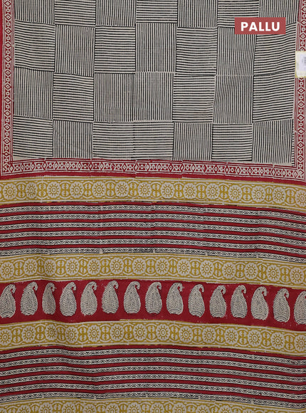 Jaipur cotton saree beige black and maroon with allover stripe pattern and printed border