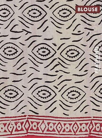 Jaipur cotton saree beige black and maroon with allover stripe pattern and printed border