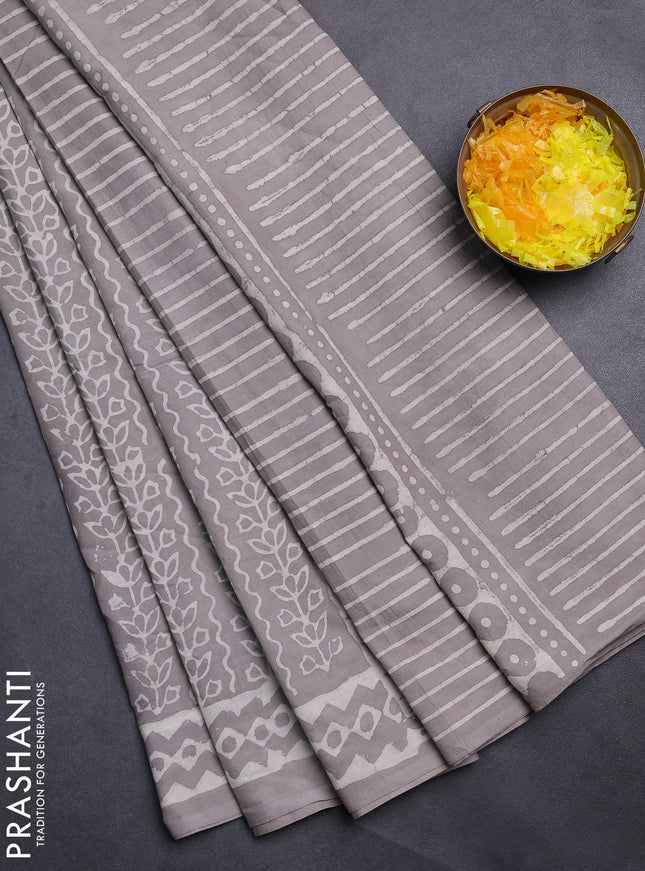 Jaipur cotton saree grey shade with allover prints and printed border