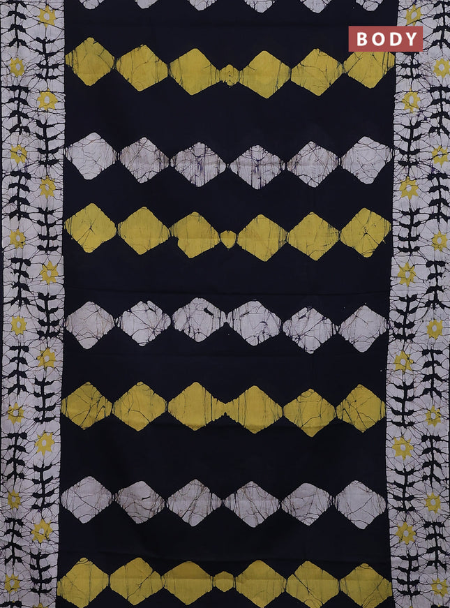 Jaipur cotton saree navy blue and off white with allover batik prints and printed border