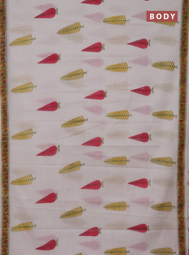 Jaipur cotton saree off white and yellow with butta prints and printed border