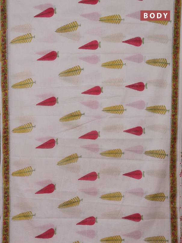 Jaipur cotton saree off white and yellow with butta prints and printed border