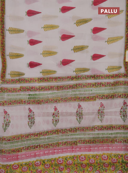 Jaipur cotton saree off white and yellow with butta prints and printed border