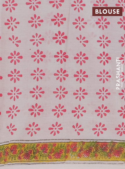 Jaipur cotton saree off white and yellow with butta prints and printed border