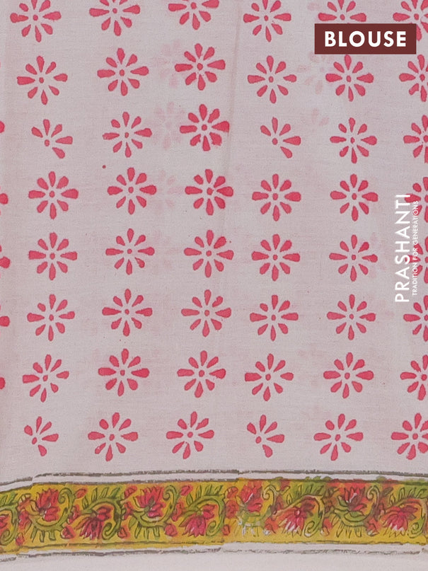 Jaipur cotton saree off white and yellow with butta prints and printed border