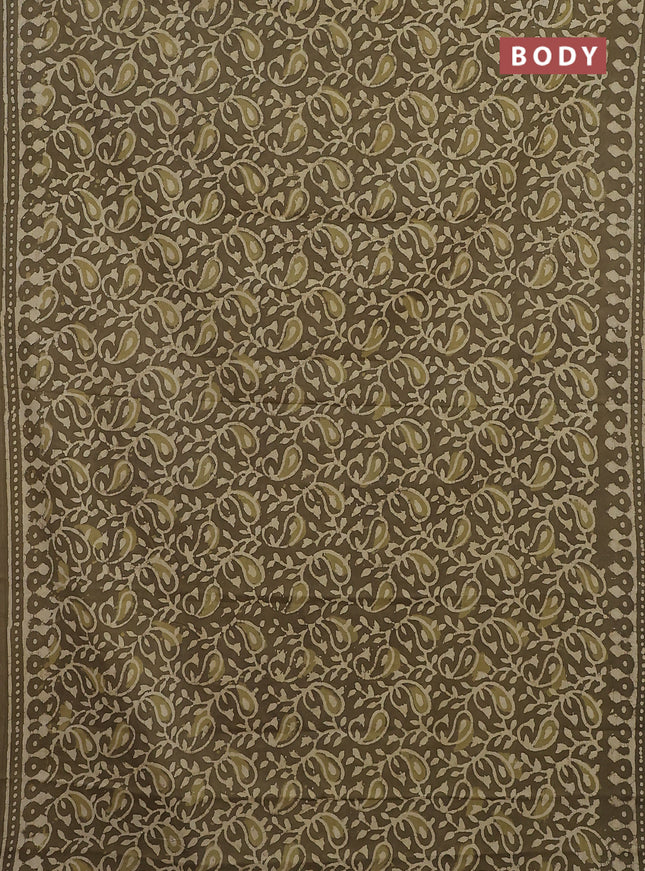 Jaipur cotton saree mahendi green with alovver dabu prints and printed border