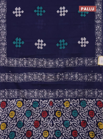 Jaipur cotton saree navy blue and white with batik prints and printed border