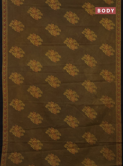 Jaipur cotton saree mehendi green and black with butta prints and printed border