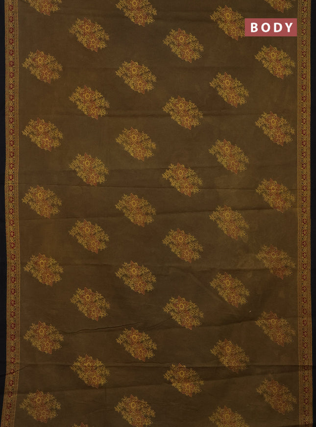 Jaipur cotton saree mehendi green and black with butta prints and printed border