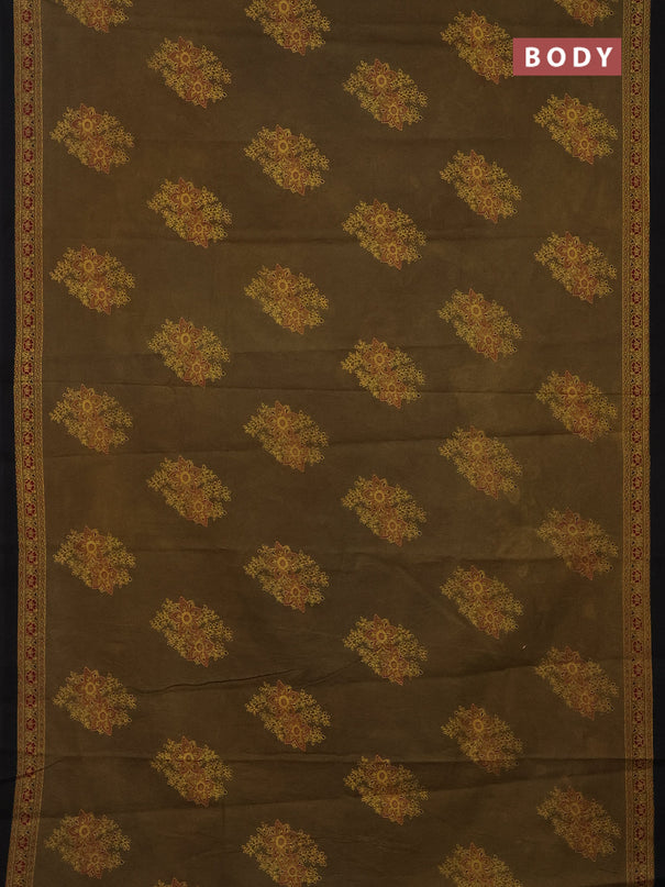 Jaipur cotton saree mehendi green and black with butta prints and printed border